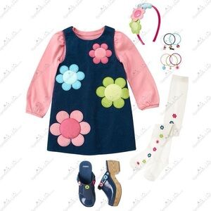 Gymboree Smart & Sweet Navy Corduroy Jumper w/ 3D 🌸Appliqués, MSRP $42, 6